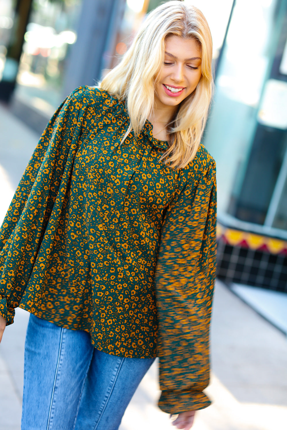 Sweet But Sassy Ditzy Floral Frill Neck Top