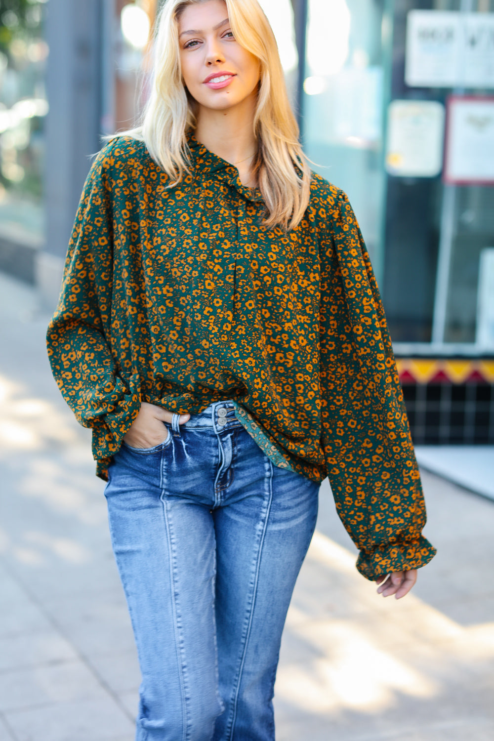 Sweet But Sassy Ditzy Floral Frill Neck Top