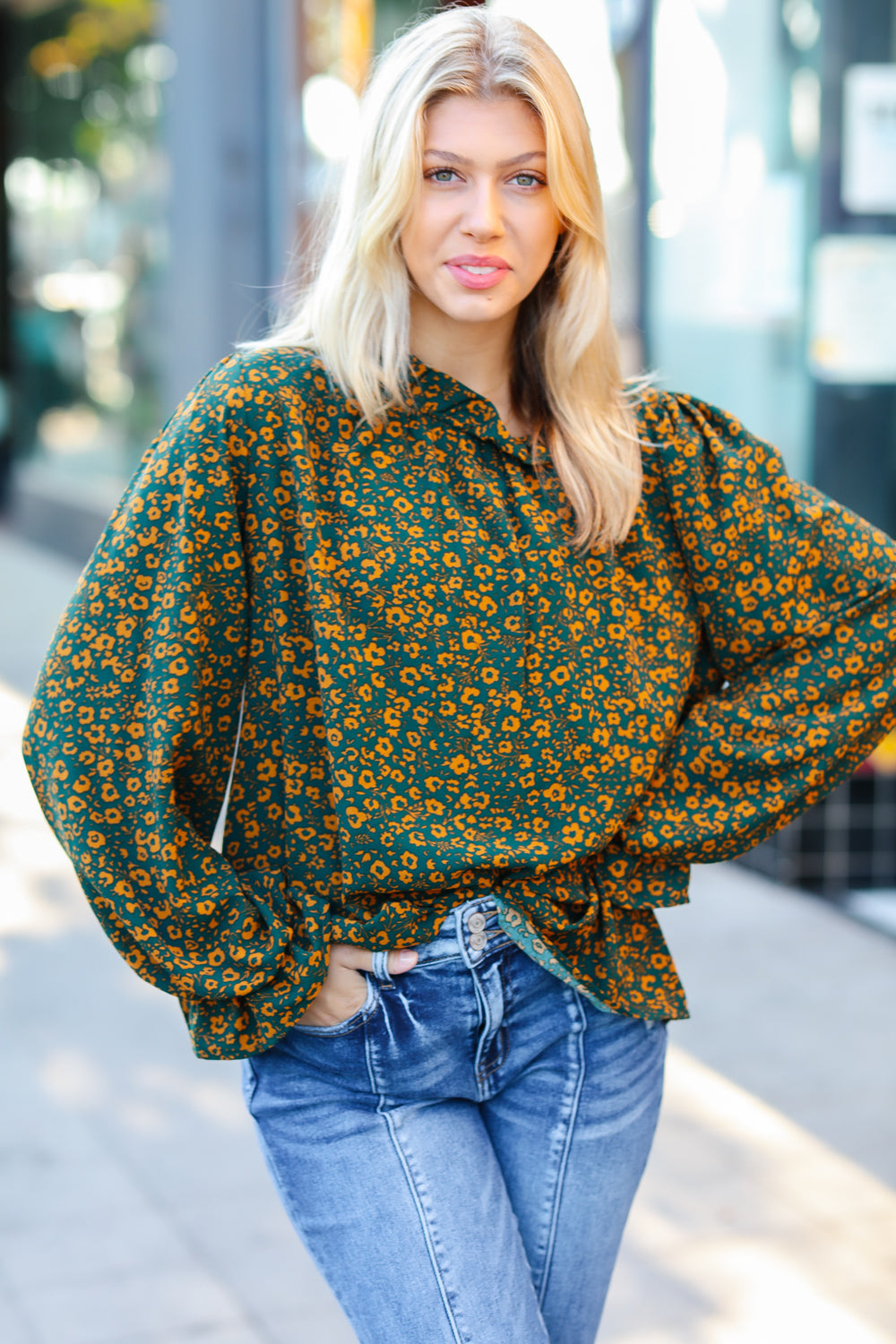 Sweet But Sassy Ditzy Floral Frill Neck Top