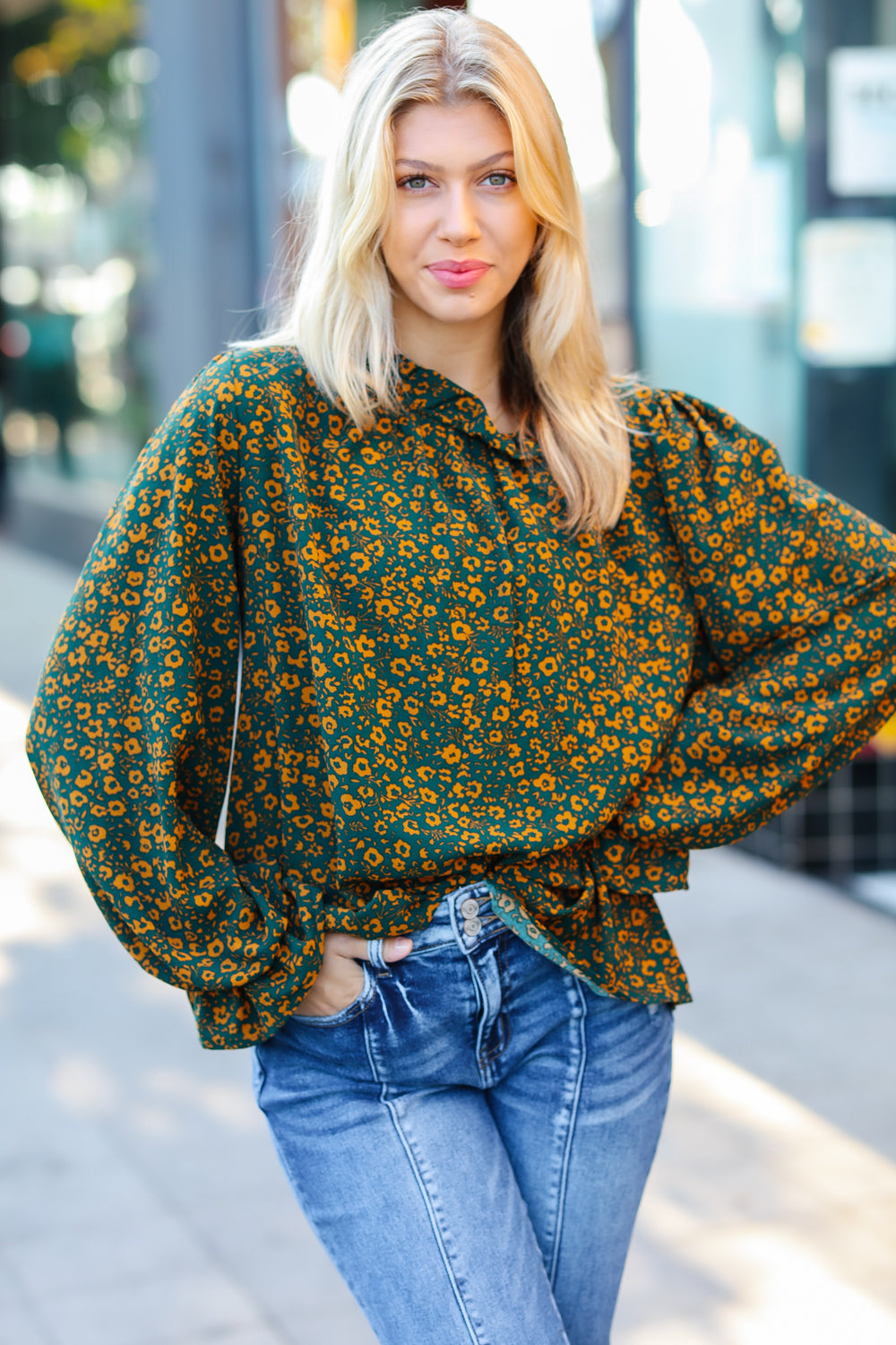 Sweet But Sassy Ditzy Floral Frill Neck Top