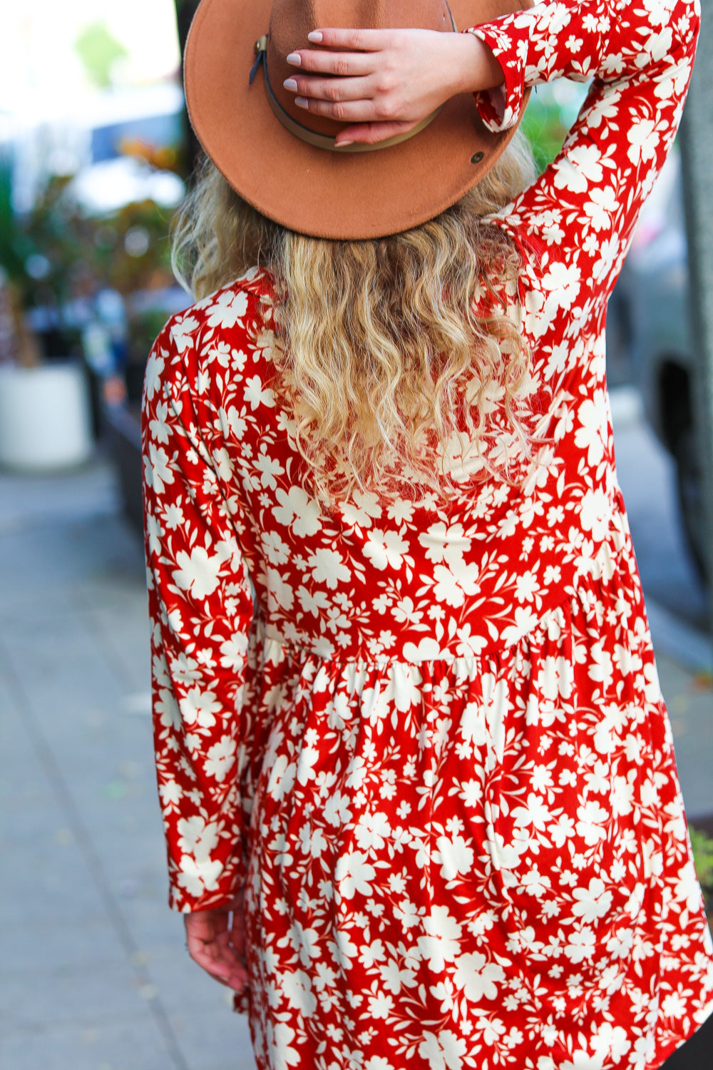Just Be You Floral Long Sleeve Babydoll Dress • Rust