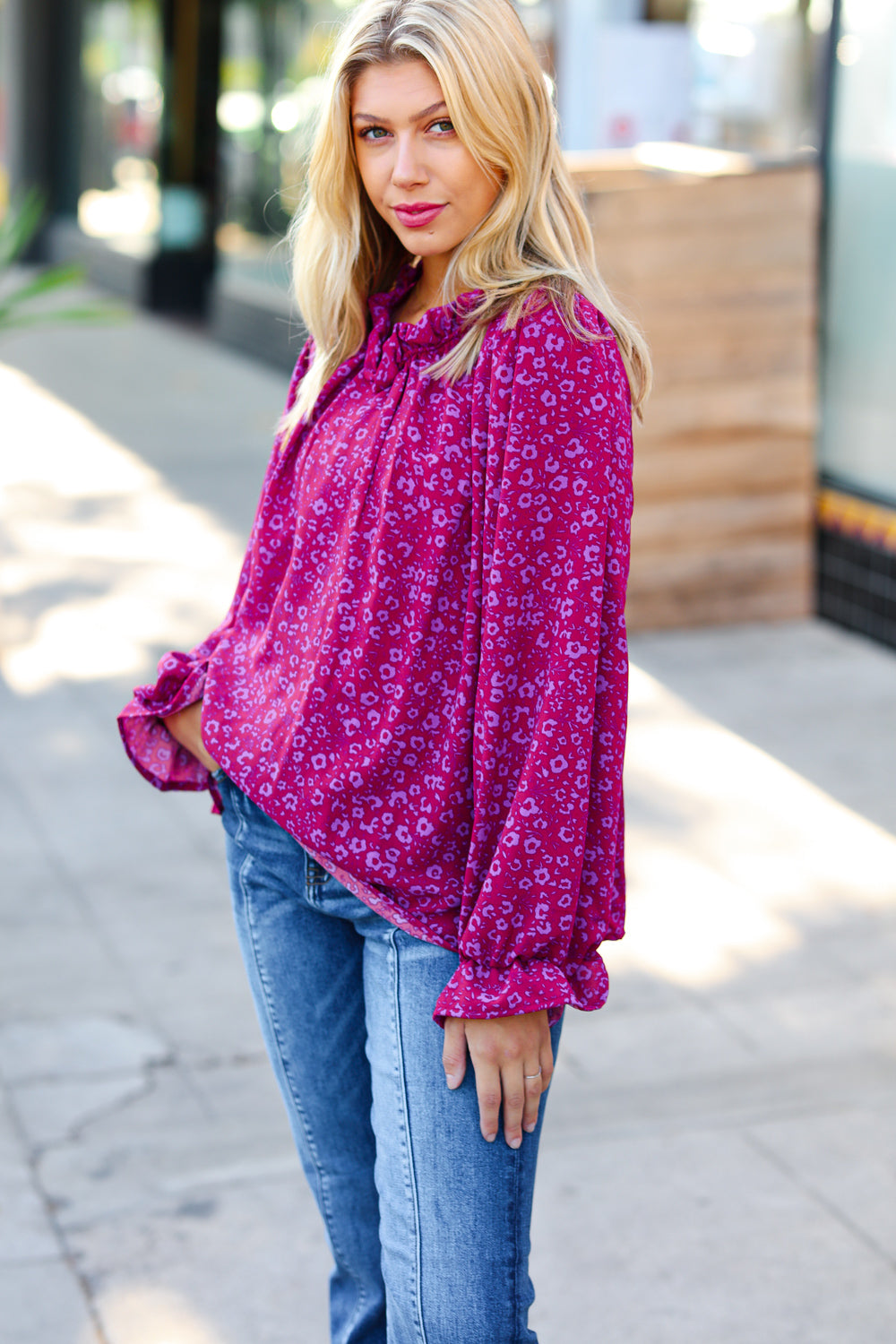 In Your Dreams Ditzy Floral Frill Neck Top