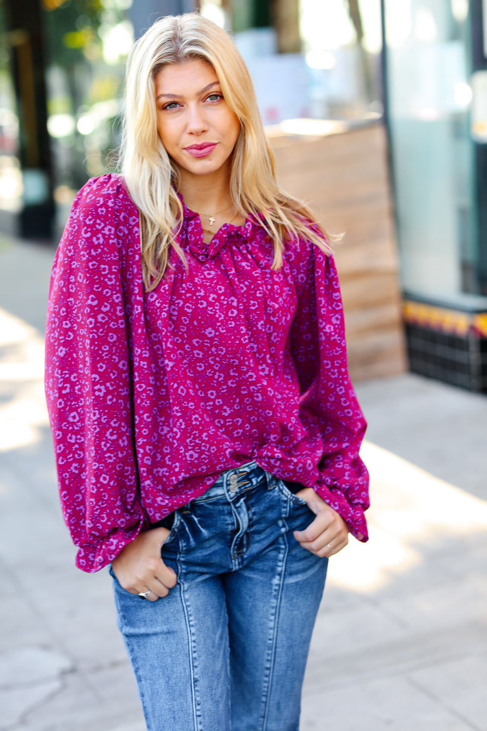 In Your Dreams Ditzy Floral Frill Neck Top