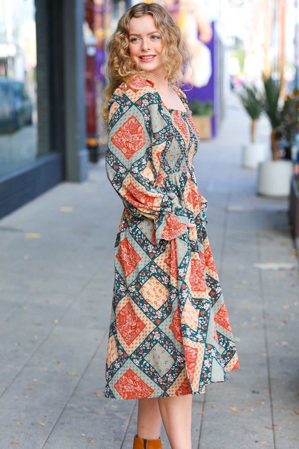 Join Me Later Boho Smocked Woven Midi Dress