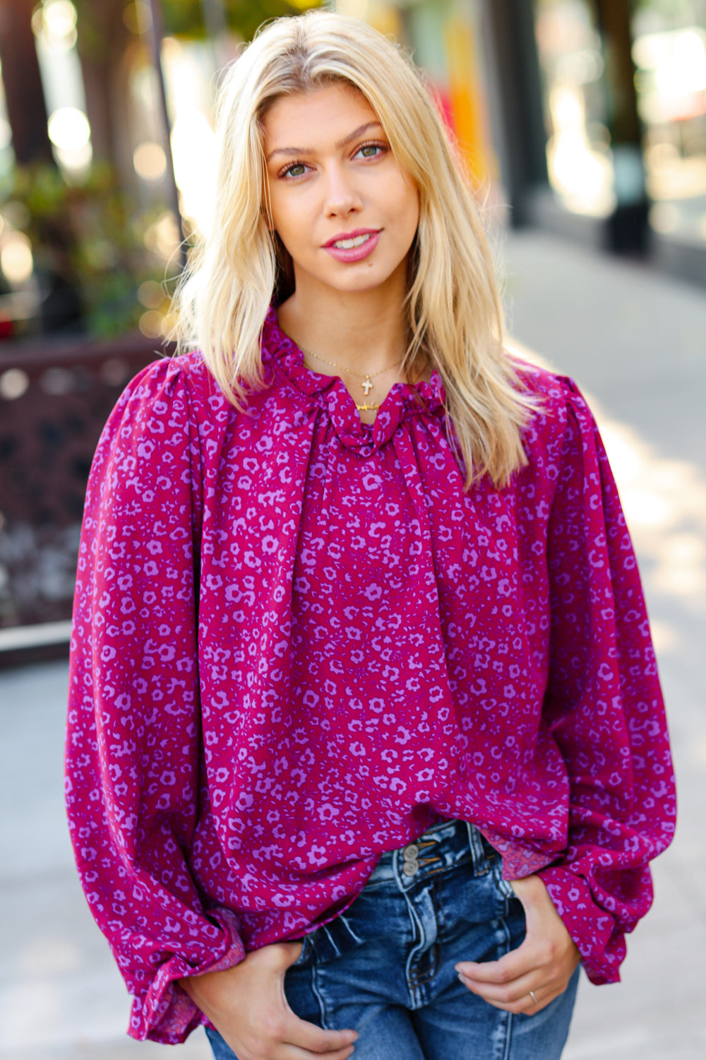 In Your Dreams Ditzy Floral Frill Neck Top