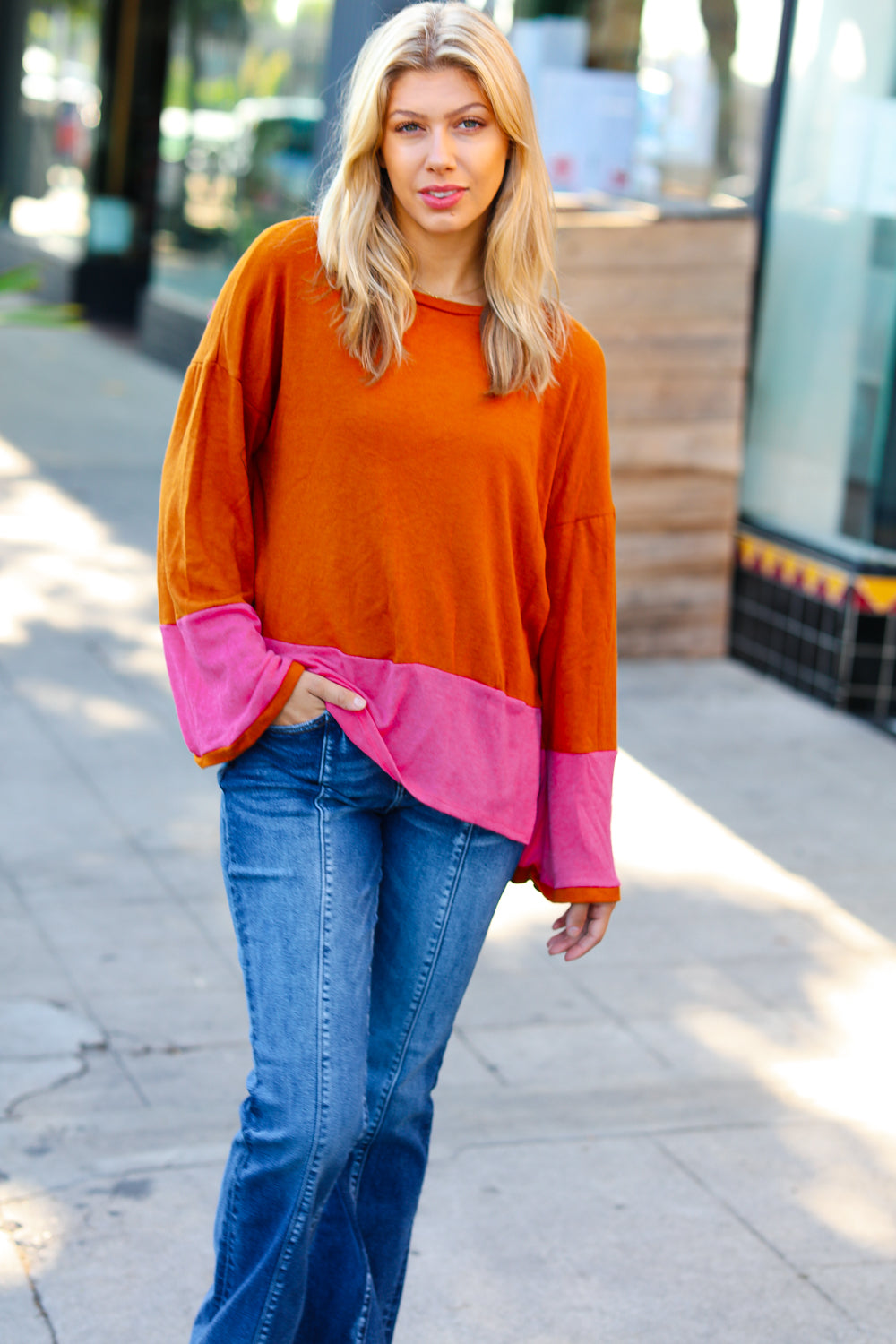 Loud Love Color Block Hacci Top