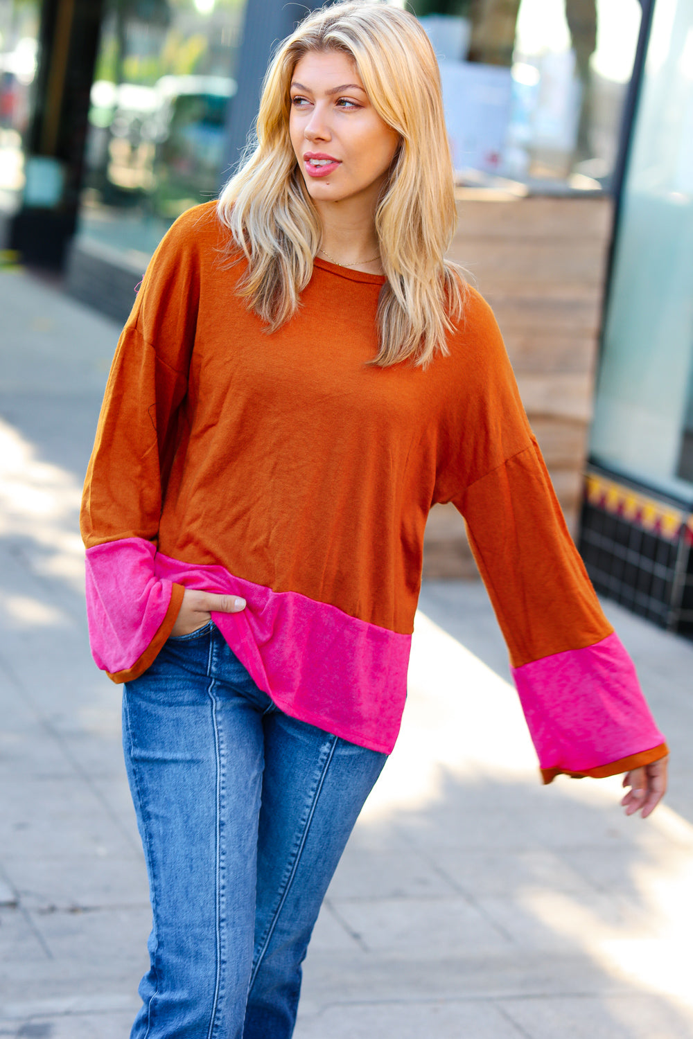 Loud Love Color Block Hacci Top