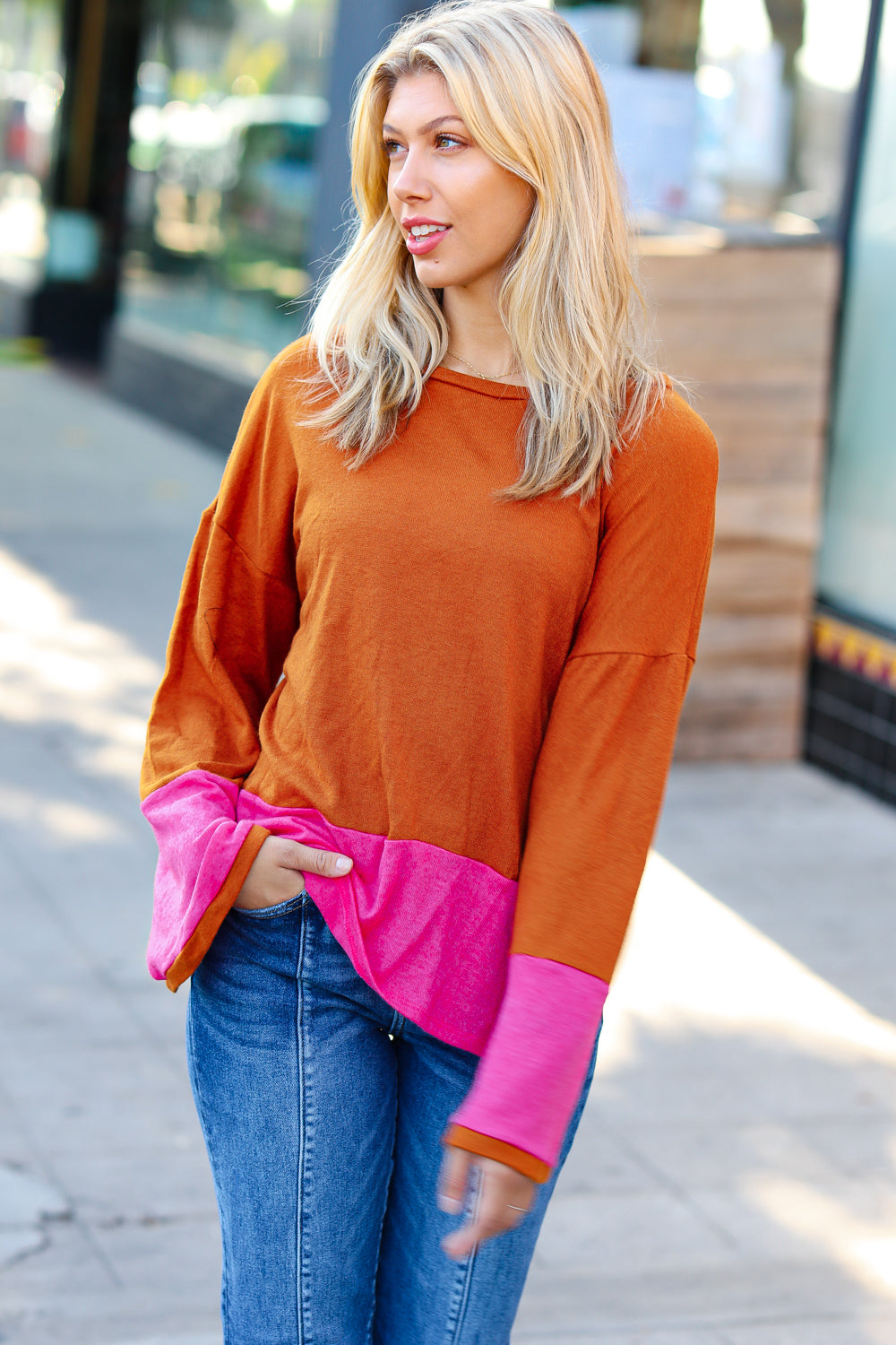 Loud Love Color Block Hacci Top