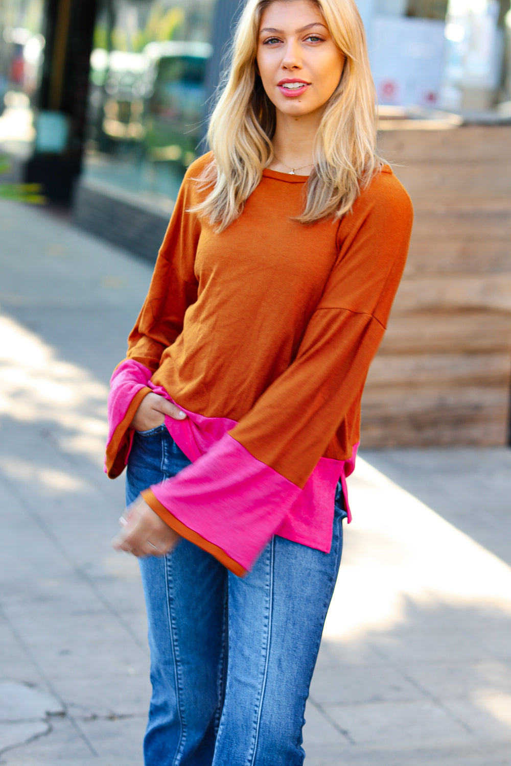 Loud Love Color Block Hacci Top
