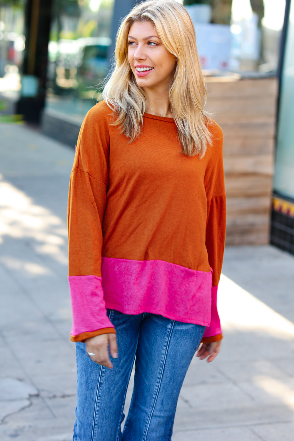 Loud Love Color Block Hacci Top