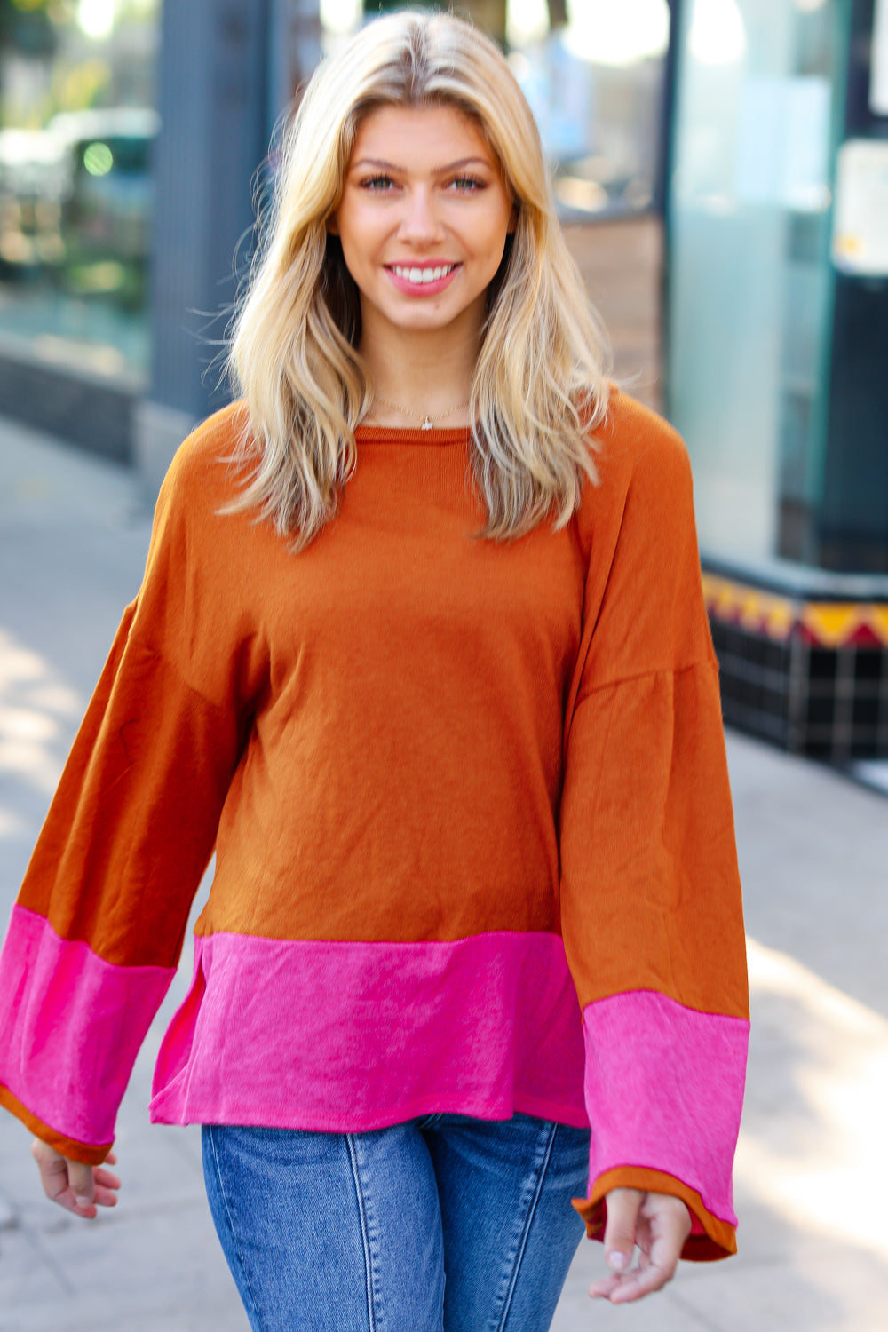 Loud Love Color Block Hacci Top