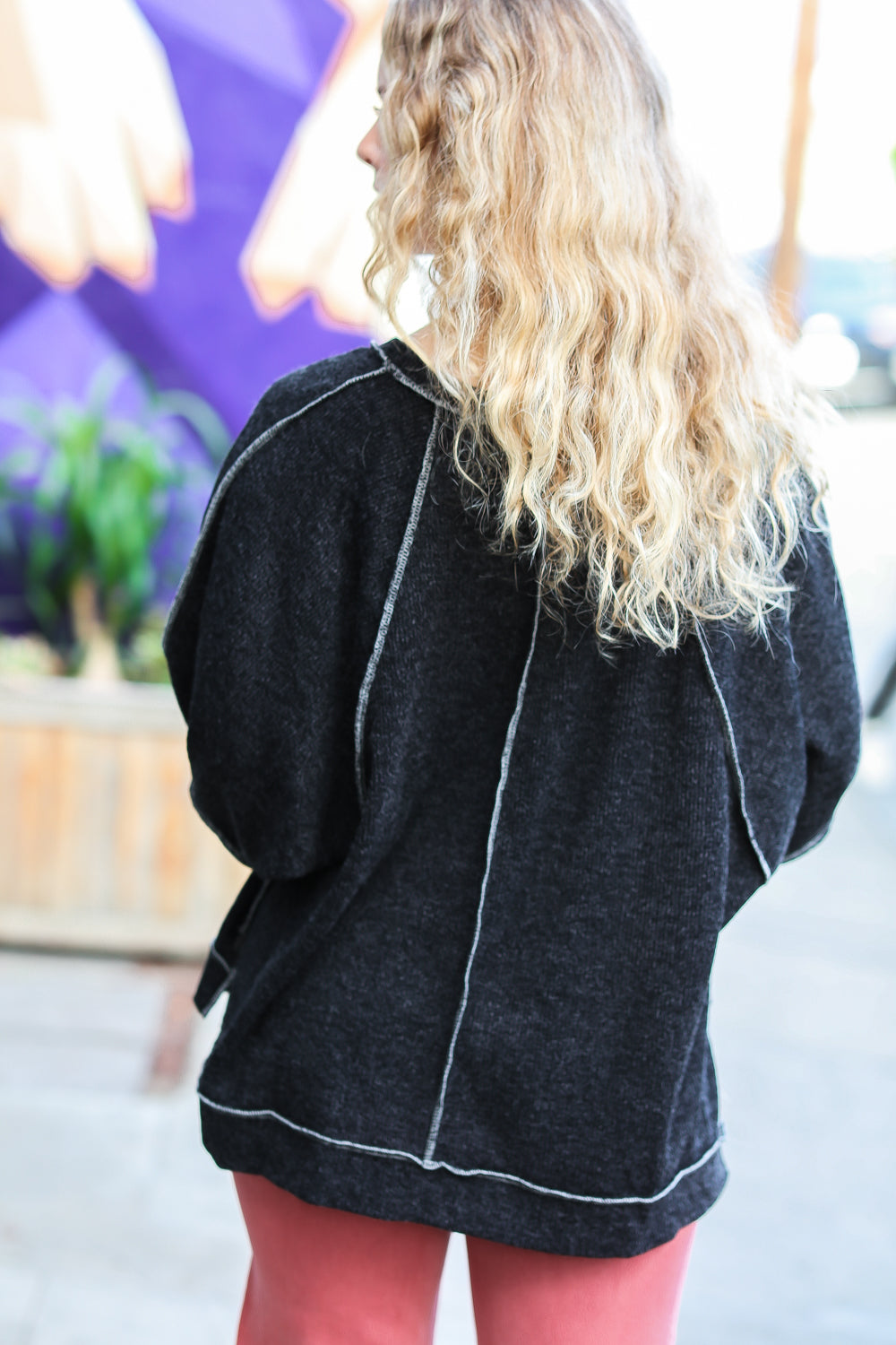 Weekend Ready Two Tone Knit Raglan Top