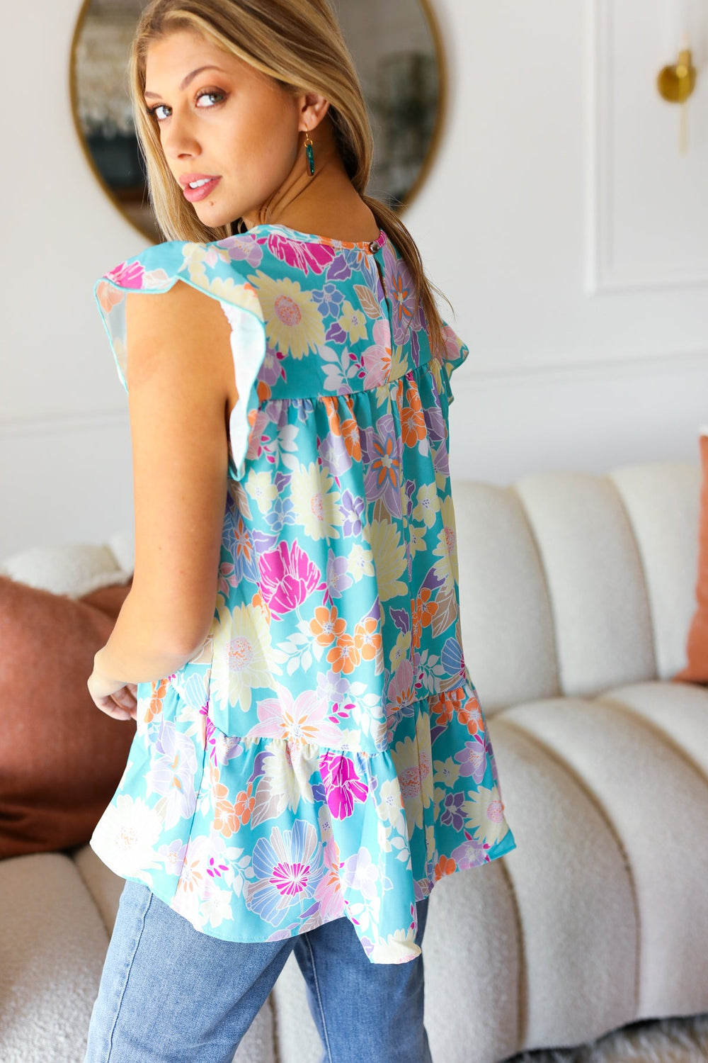Yours Truly Floral Babydoll Top • Peach - Atomic Wildflower