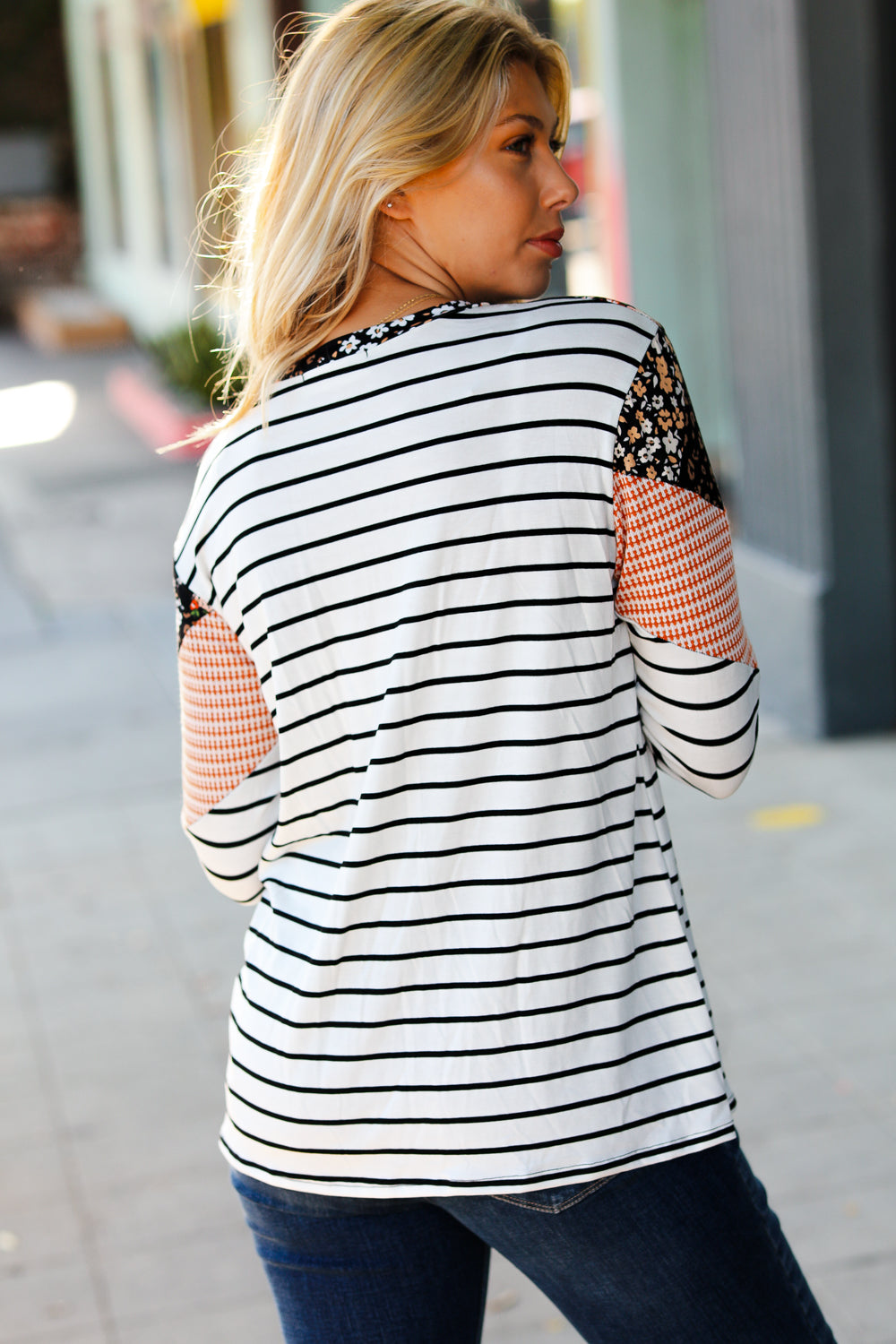 Rocking It Chevron Floral Two-Tone Striped Top