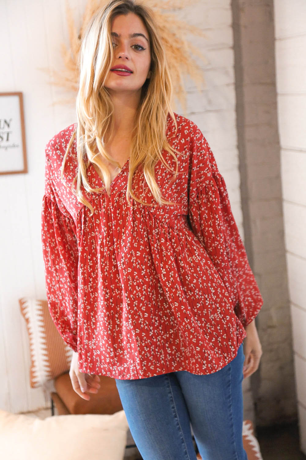 Falling In Love Floral Babydoll Top