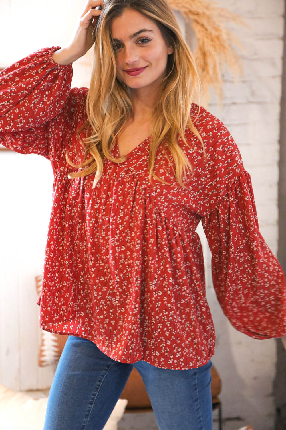 Falling In Love Floral Babydoll Top