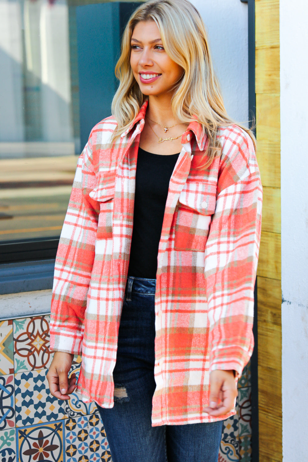 Layer Up Plaid Flannel Button Down Shacket