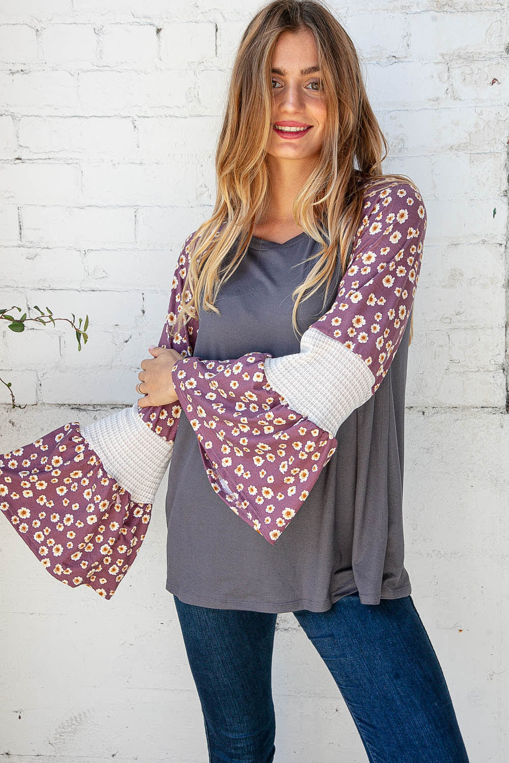 This Much is True Floral Bell Sleeve Top