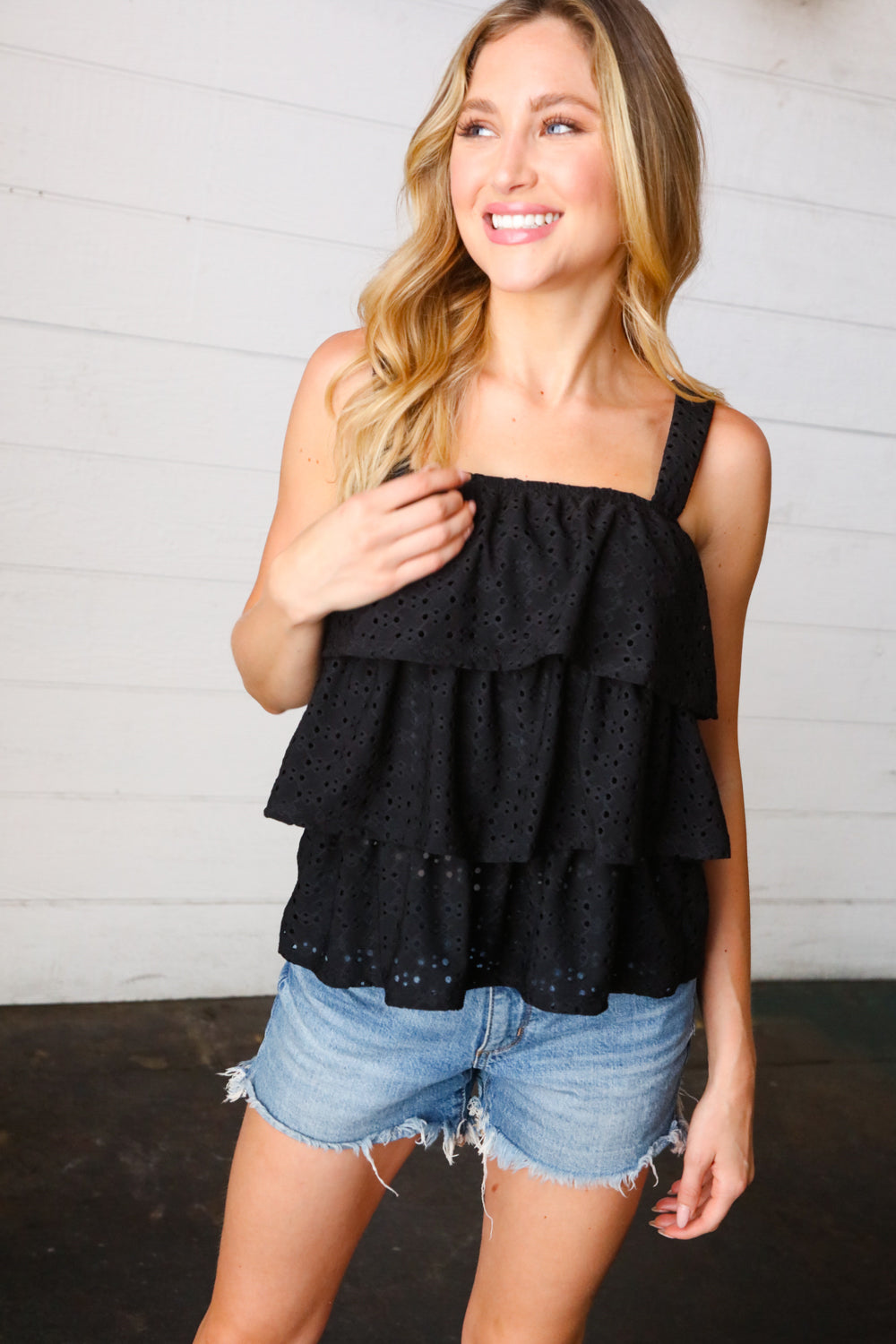 Love Songs Eyelet Tiered Sleeveless Top - Atomic Wildflower