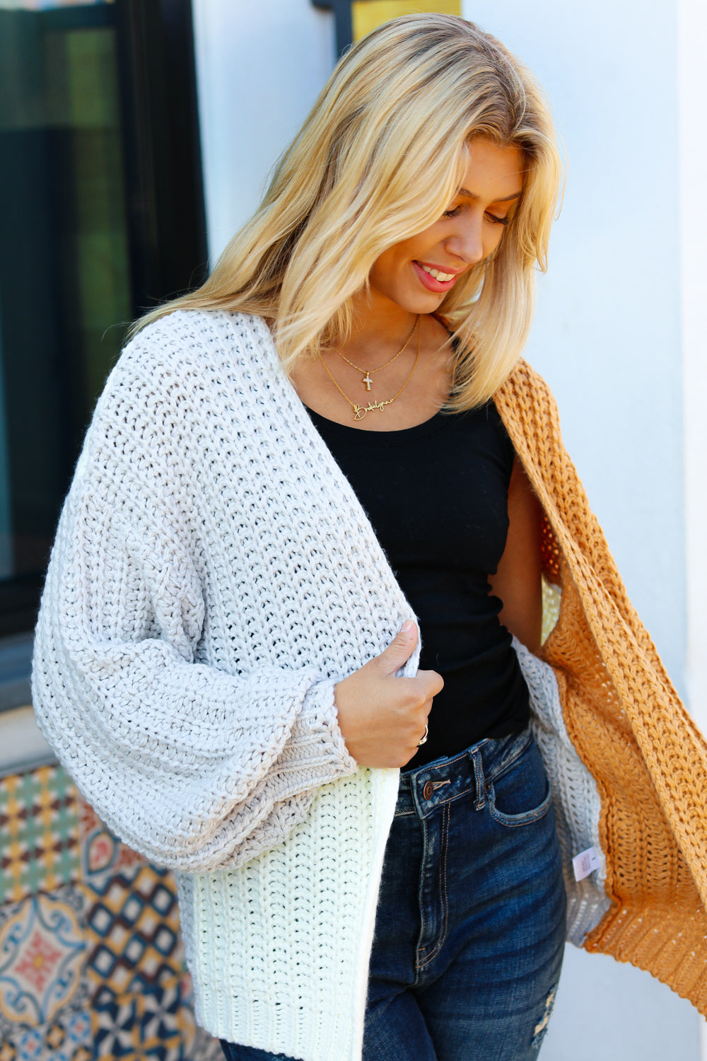 Face The Day Color Block Chunky Knit Cardigan