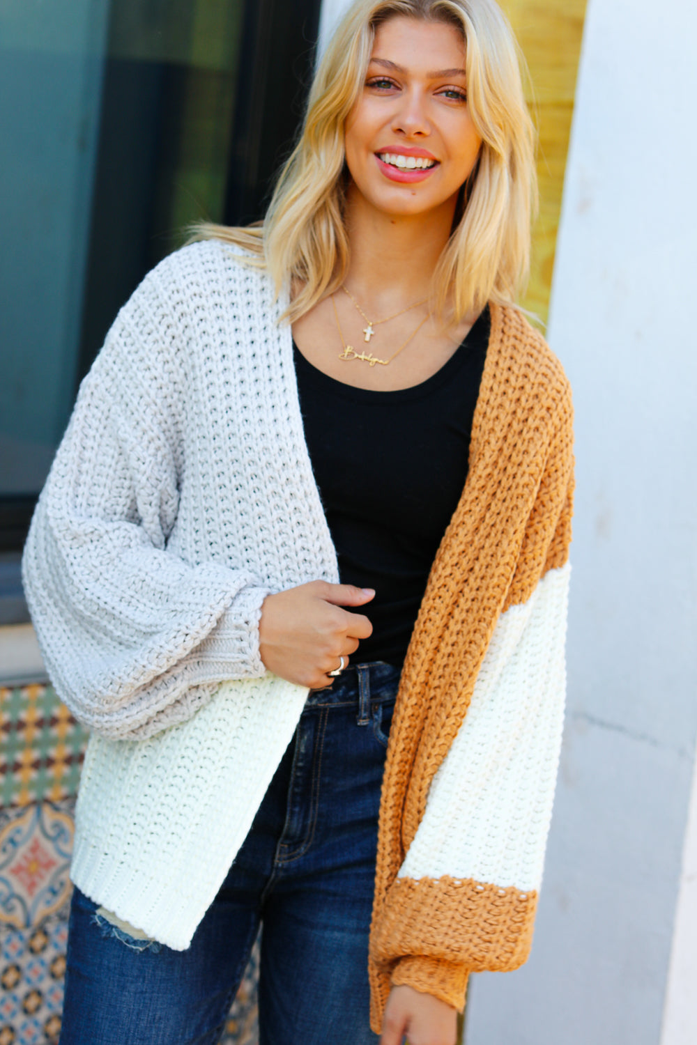 Face The Day Color Block Chunky Knit Cardigan