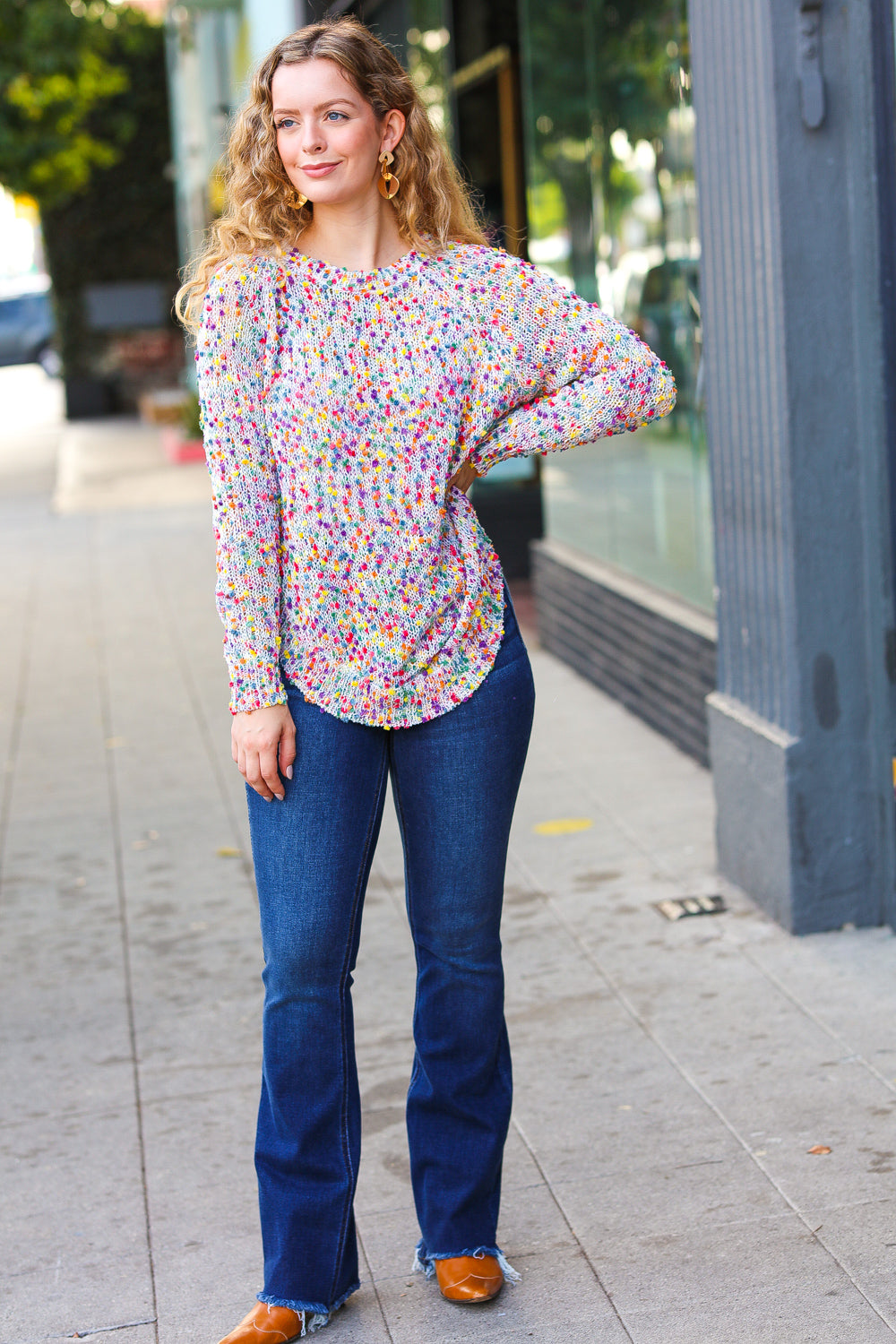 Fruity Pebbles Popcorn Rounded Hem Sweater
