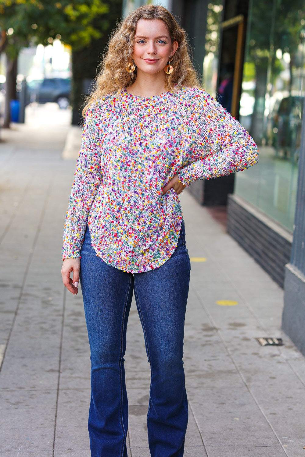 Fruity Pebbles Popcorn Rounded Hem Sweater