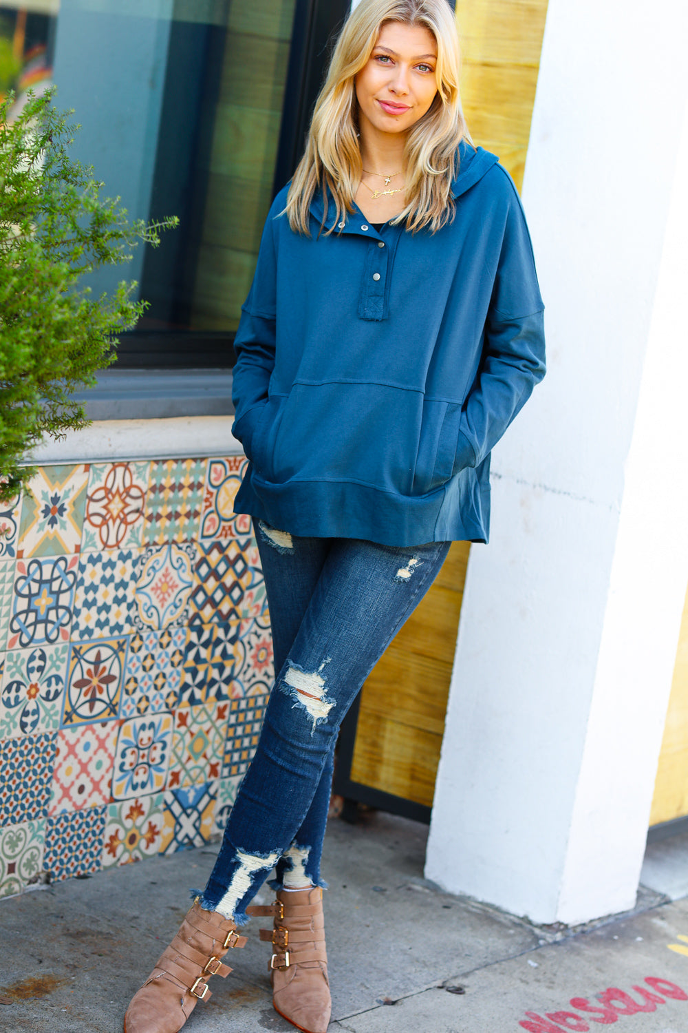 Comfy Cool French Terry Snap Button Hoodie