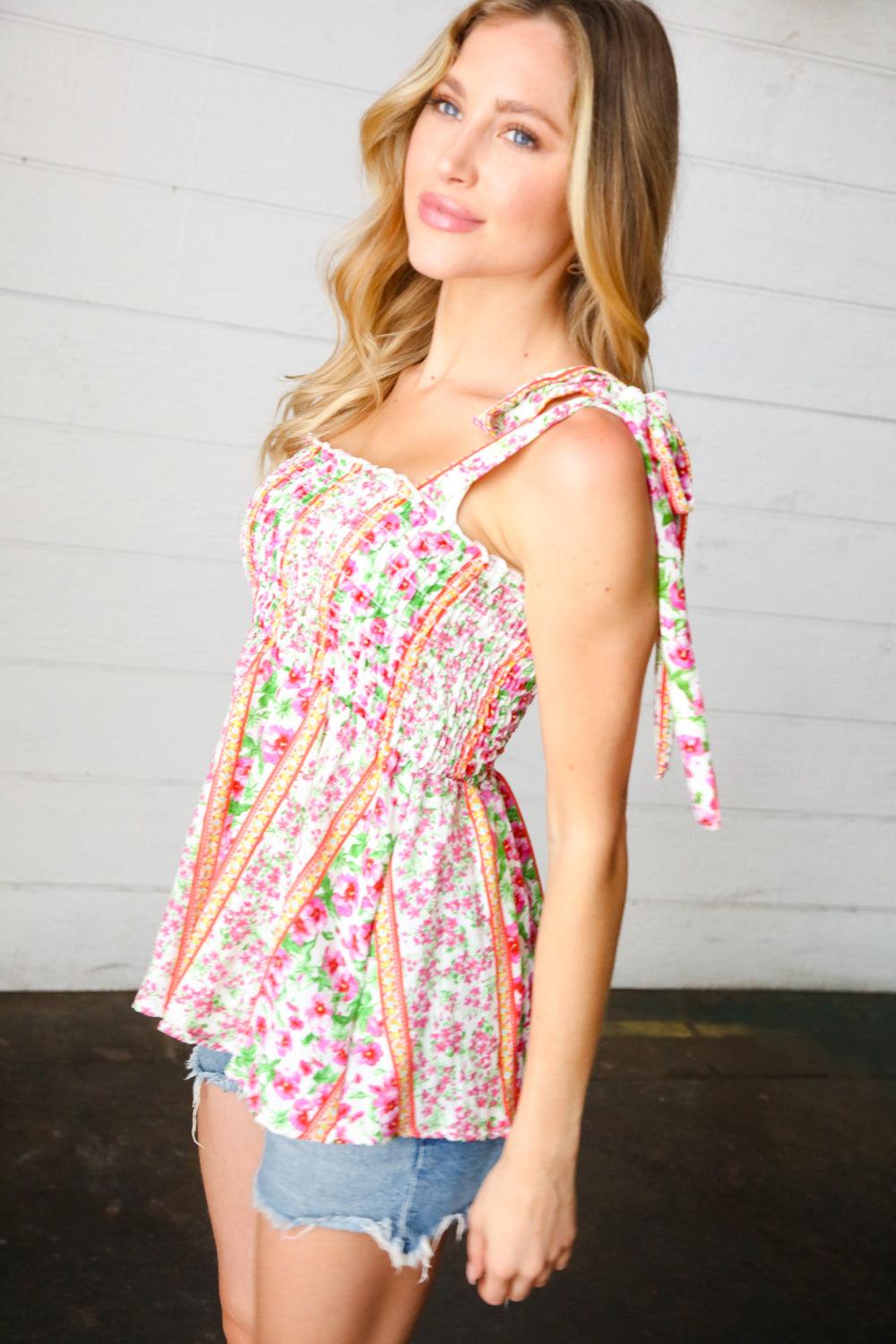 Sweet Valley Smocked Top - Atomic Wildflower