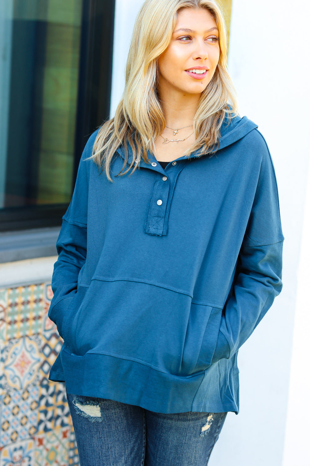 Comfy Cool French Terry Snap Button Hoodie