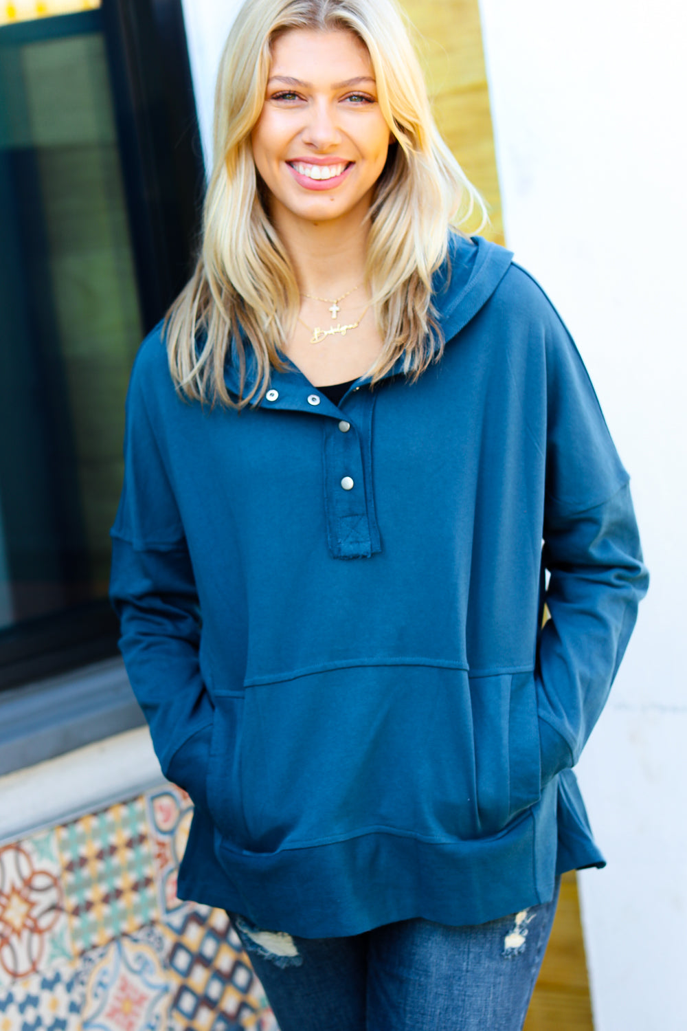 Comfy Cool French Terry Snap Button Hoodie