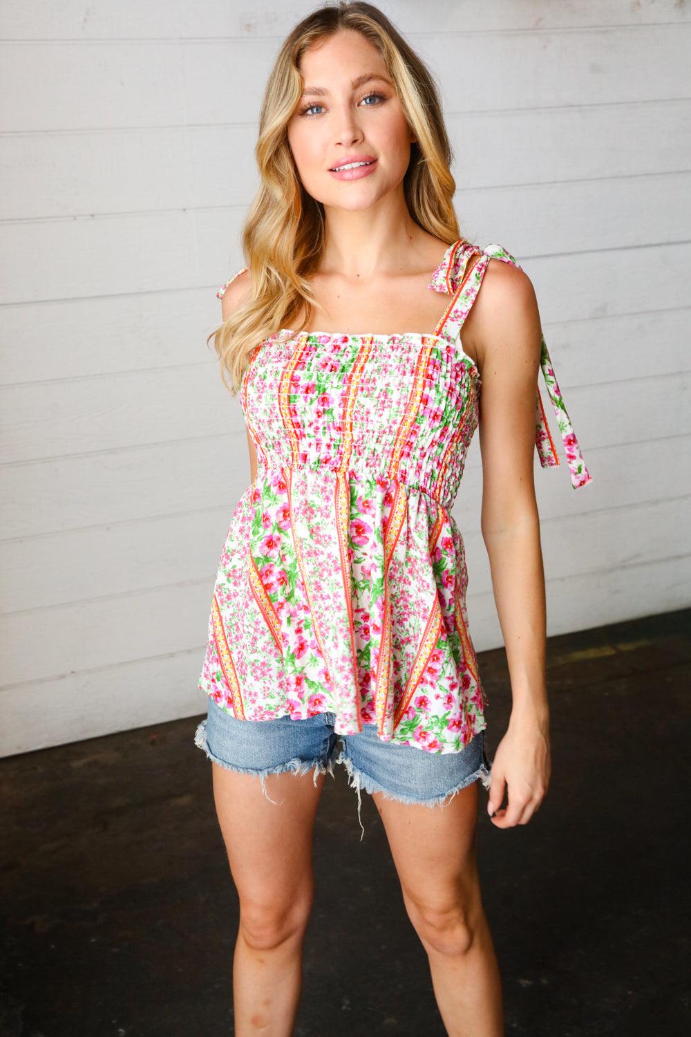 Sweet Valley Smocked Top - Atomic Wildflower