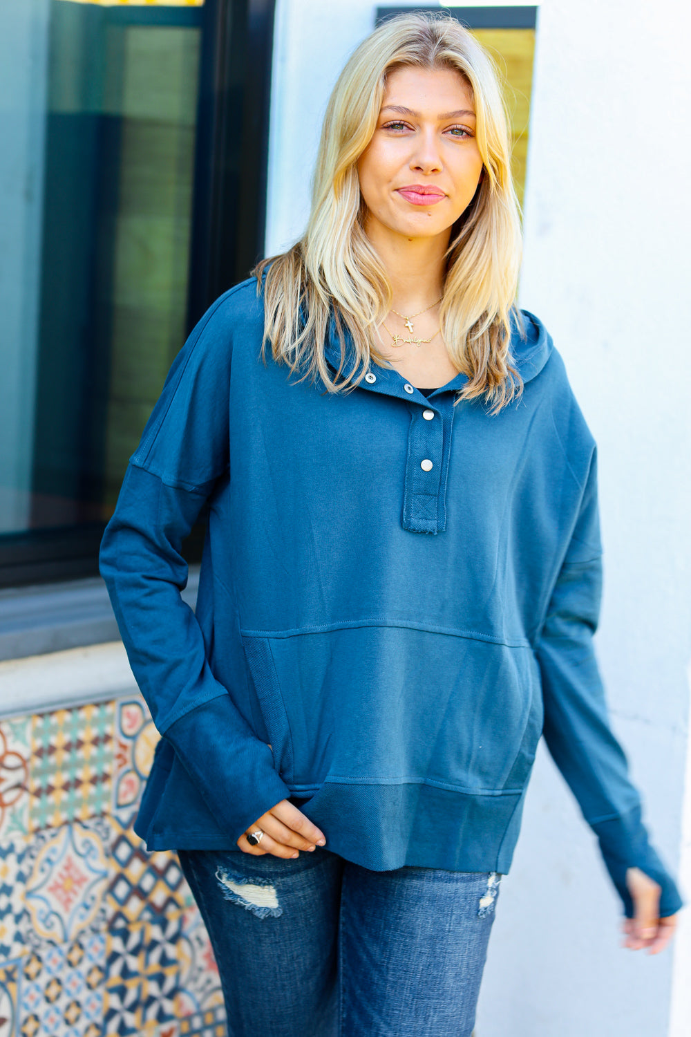 Comfy Cool French Terry Snap Button Hoodie