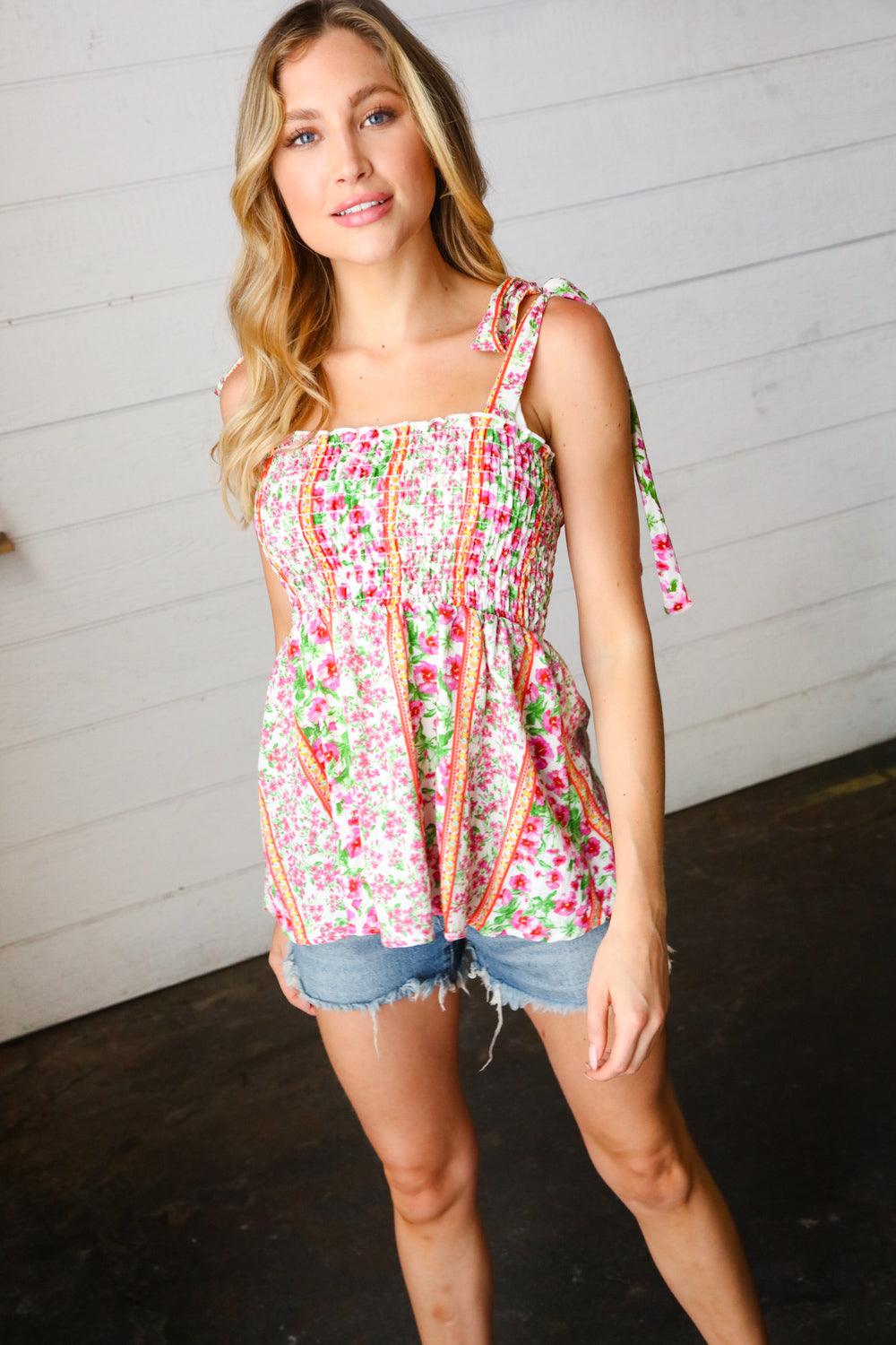 Sweet Valley Smocked Top - Atomic Wildflower