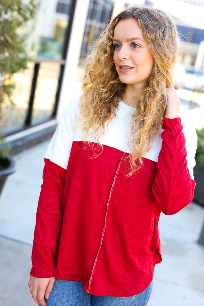 Ready In Red Outseam Color Block Top