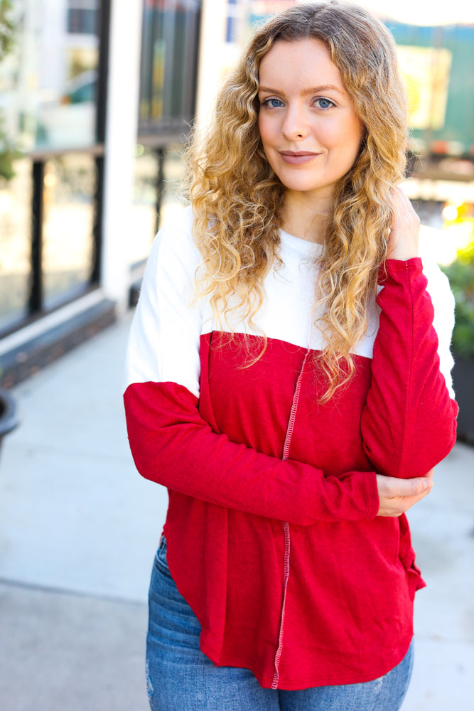 Ready In Red Outseam Color Block Top
