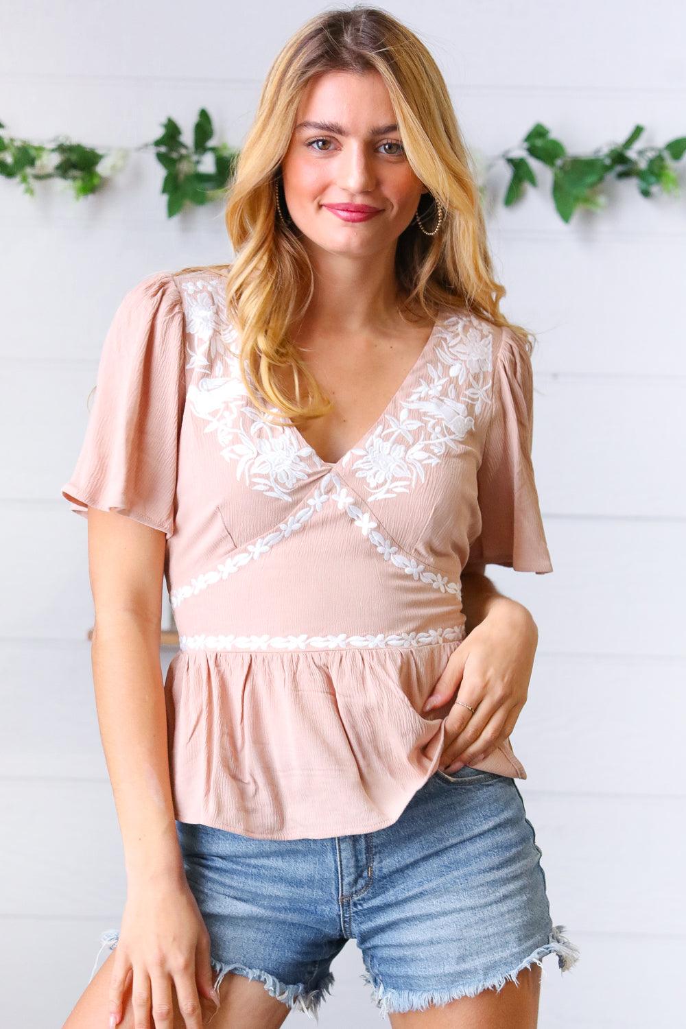 Lille Embroidered Babydoll Top - Atomic Wildflower