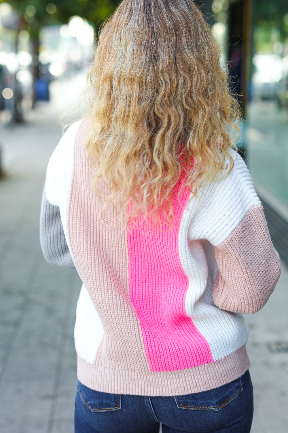 Always Mine V Neck Color Block Sweater Top