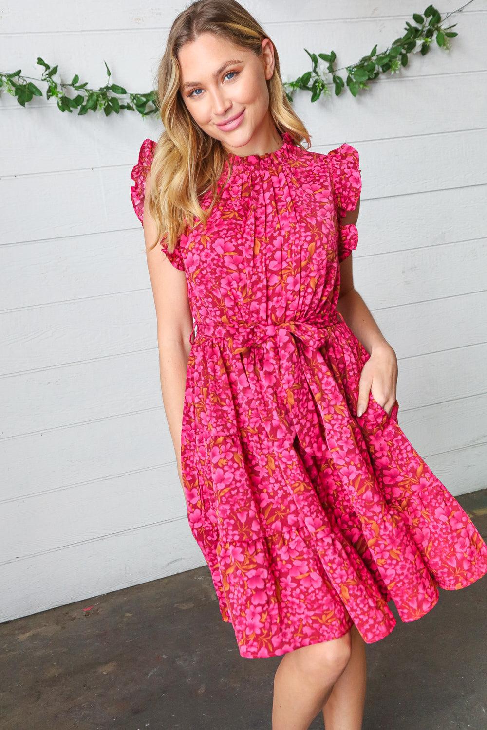 Dawn Floral Ruffle Frill Dress - Atomic Wildflower