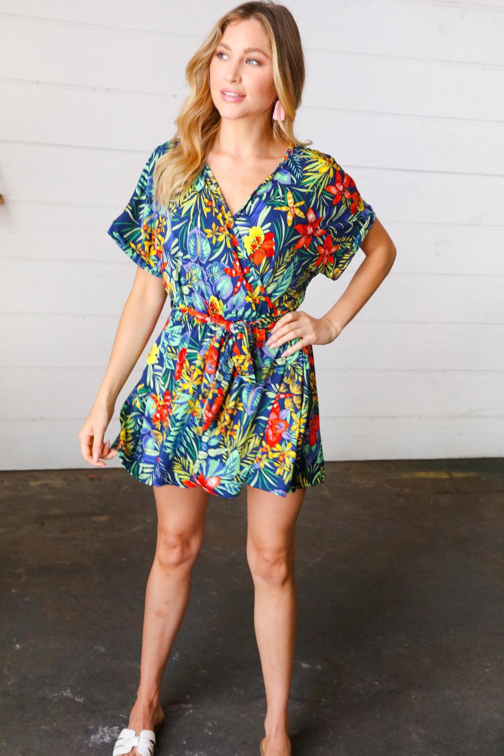 Pinch Of Style Surplice Romper - Atomic Wildflower