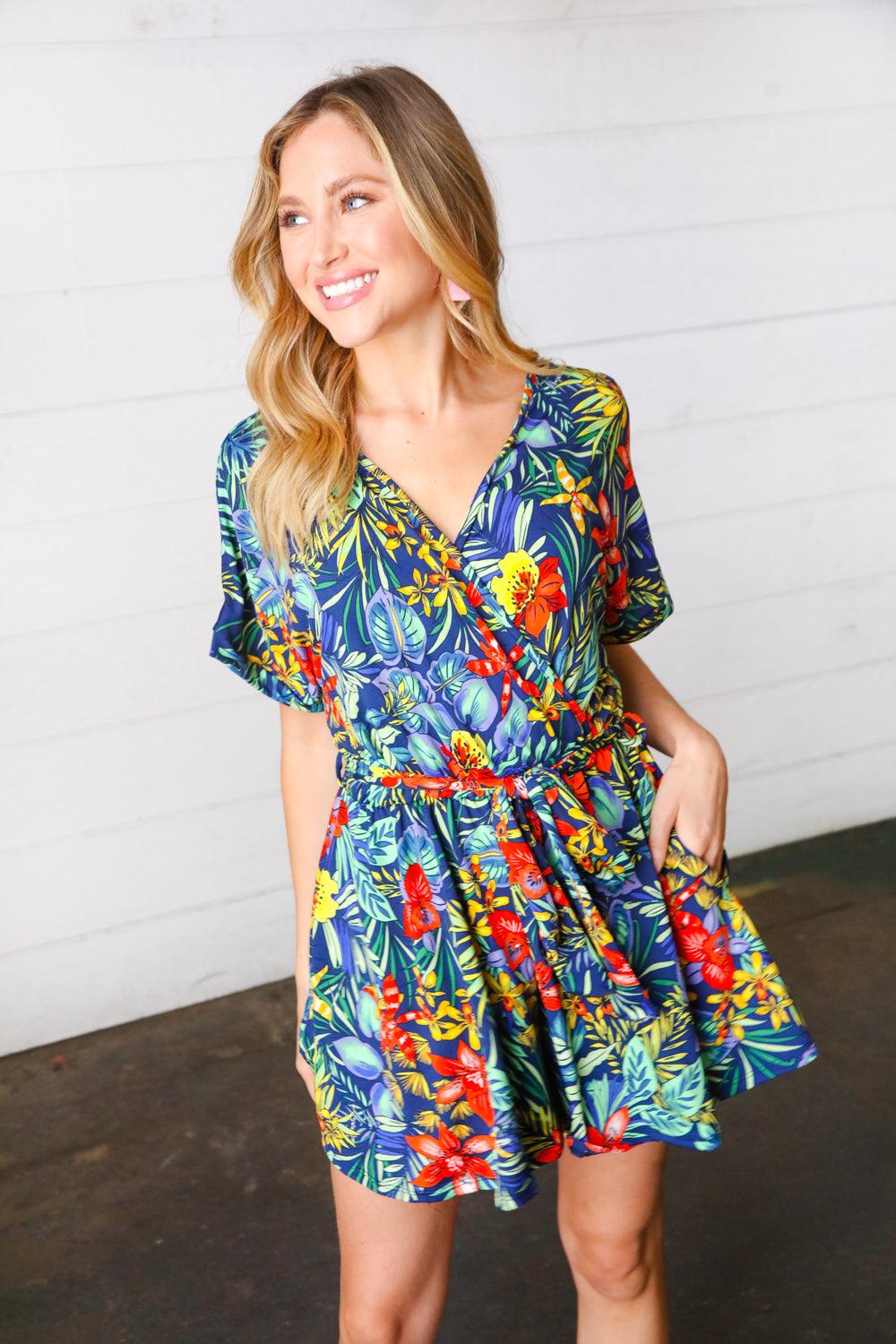 Pinch Of Style Surplice Romper - Atomic Wildflower