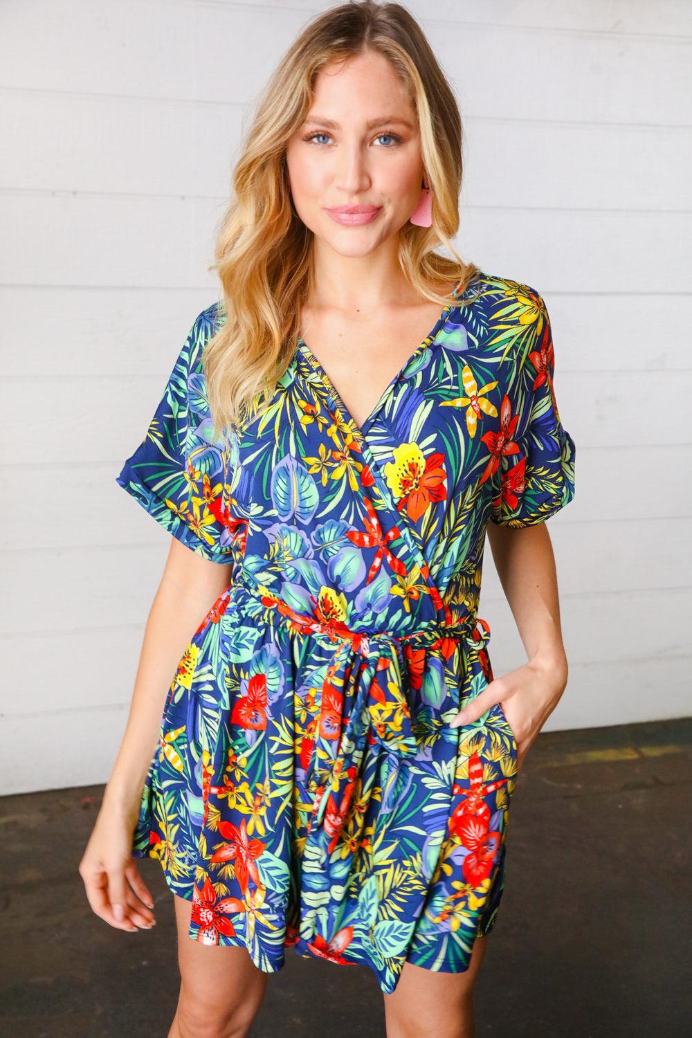 Pinch Of Style Surplice Romper - Atomic Wildflower