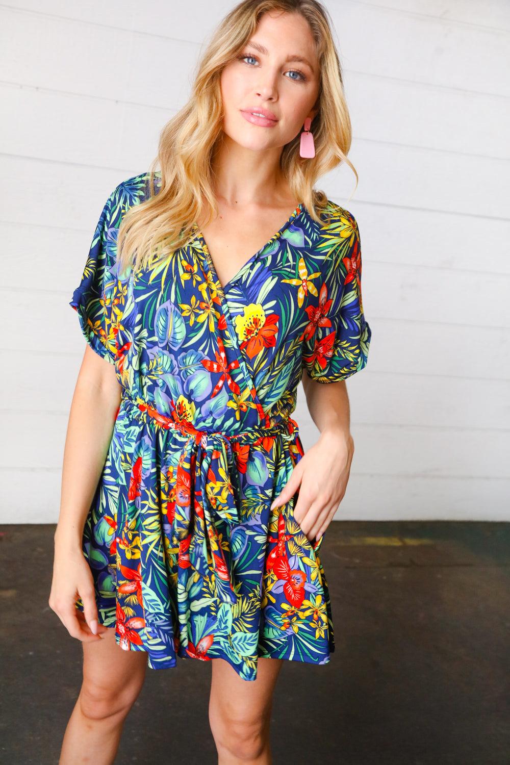 Pinch Of Style Surplice Romper - Atomic Wildflower