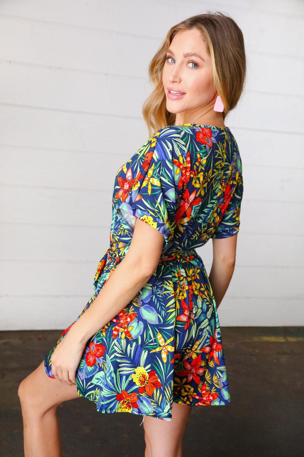 Pinch Of Style Surplice Romper - Atomic Wildflower