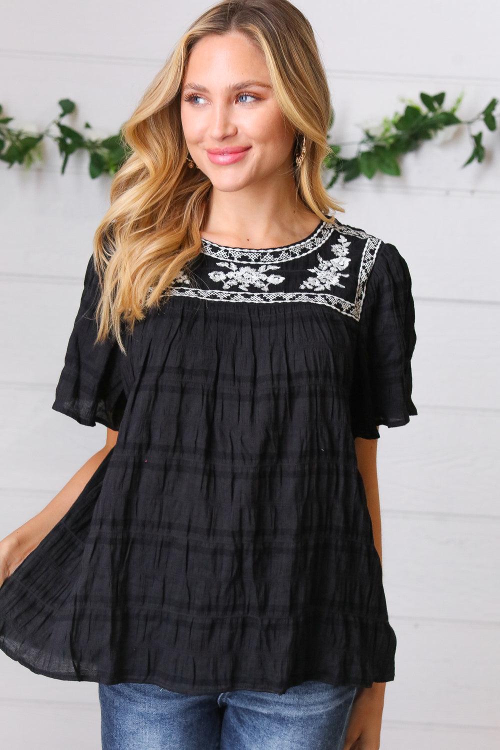 Madi Embroidered Smocked Top - Atomic Wildflower