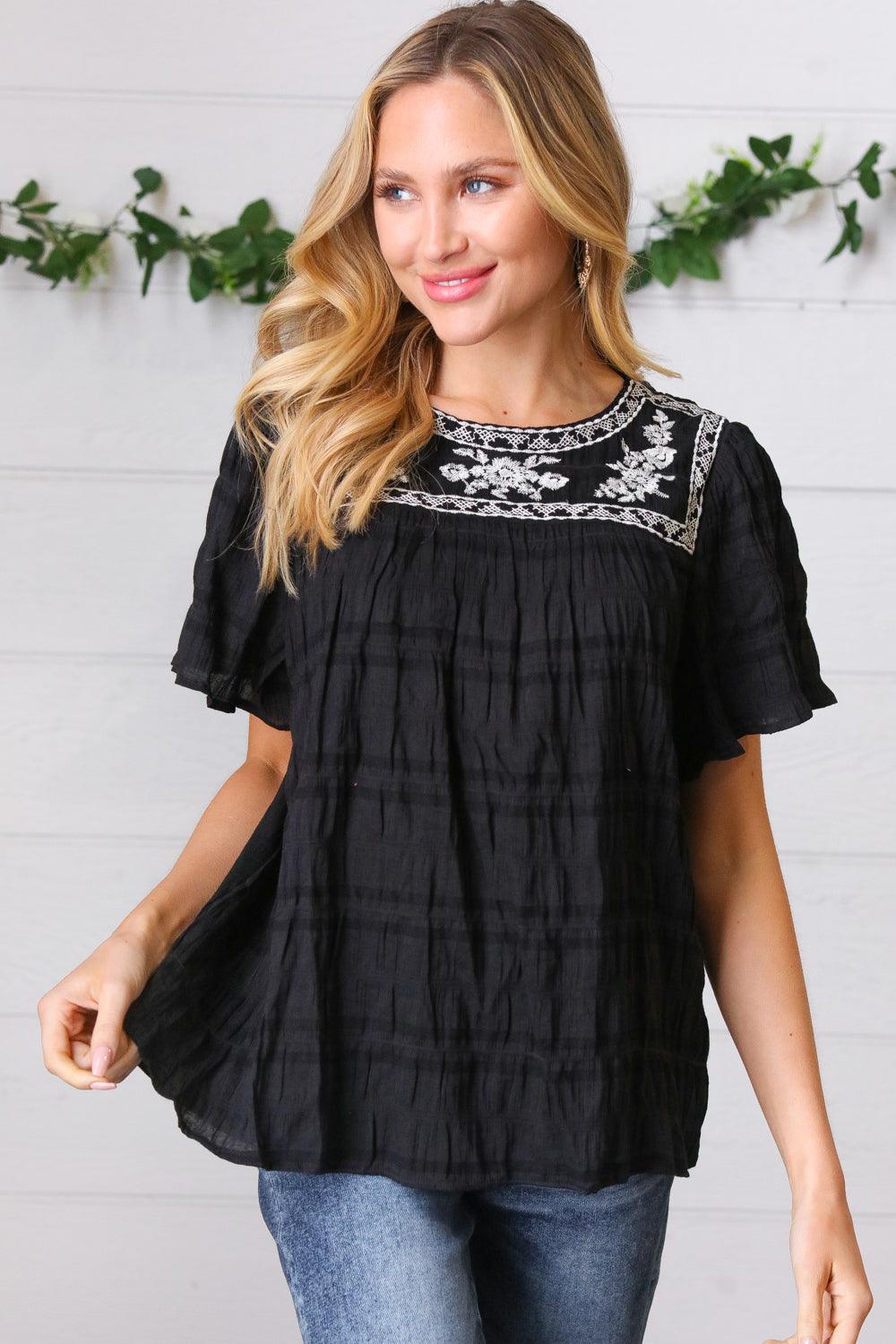 Madi Embroidered Smocked Top - Atomic Wildflower