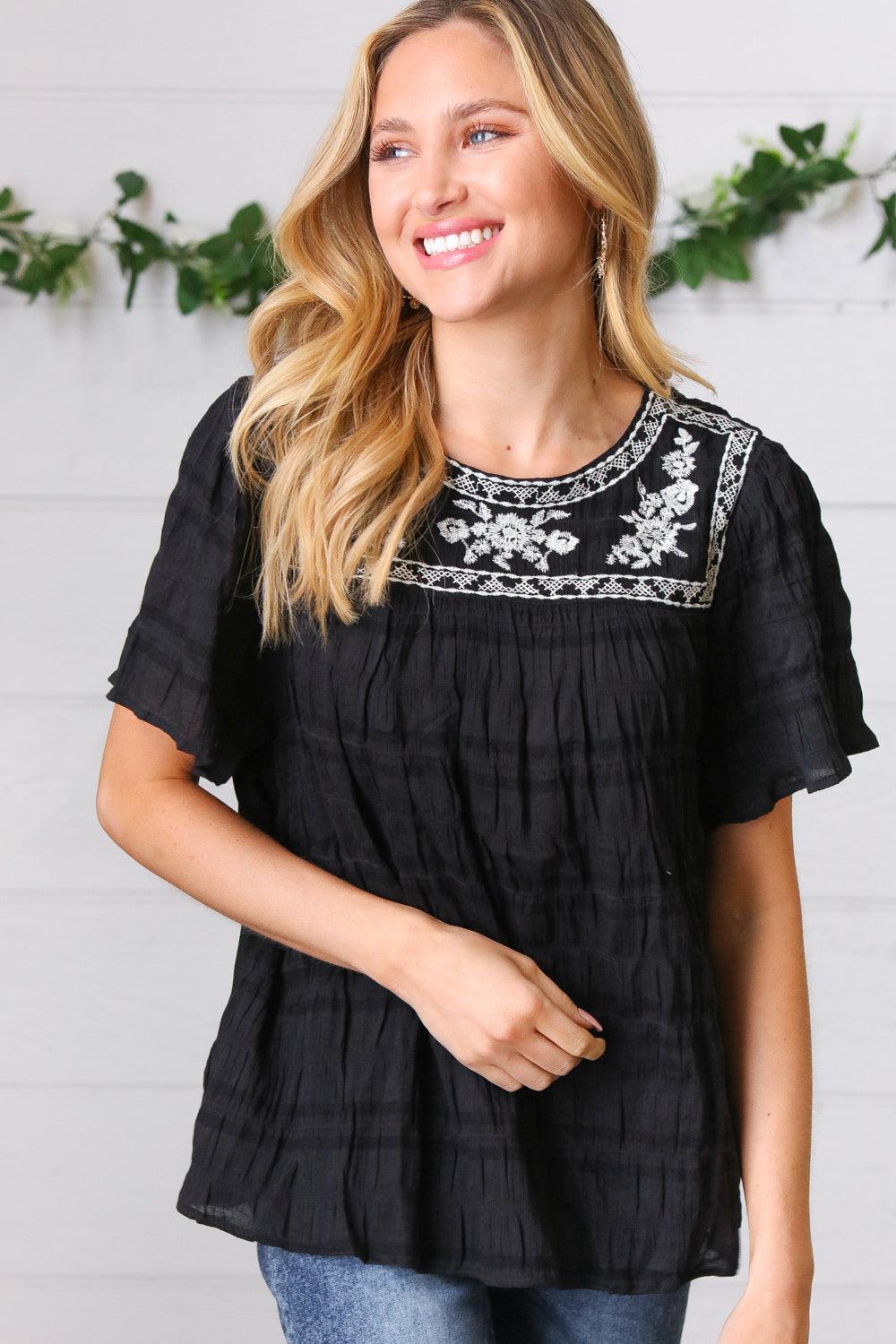 Madi Embroidered Smocked Top - Atomic Wildflower