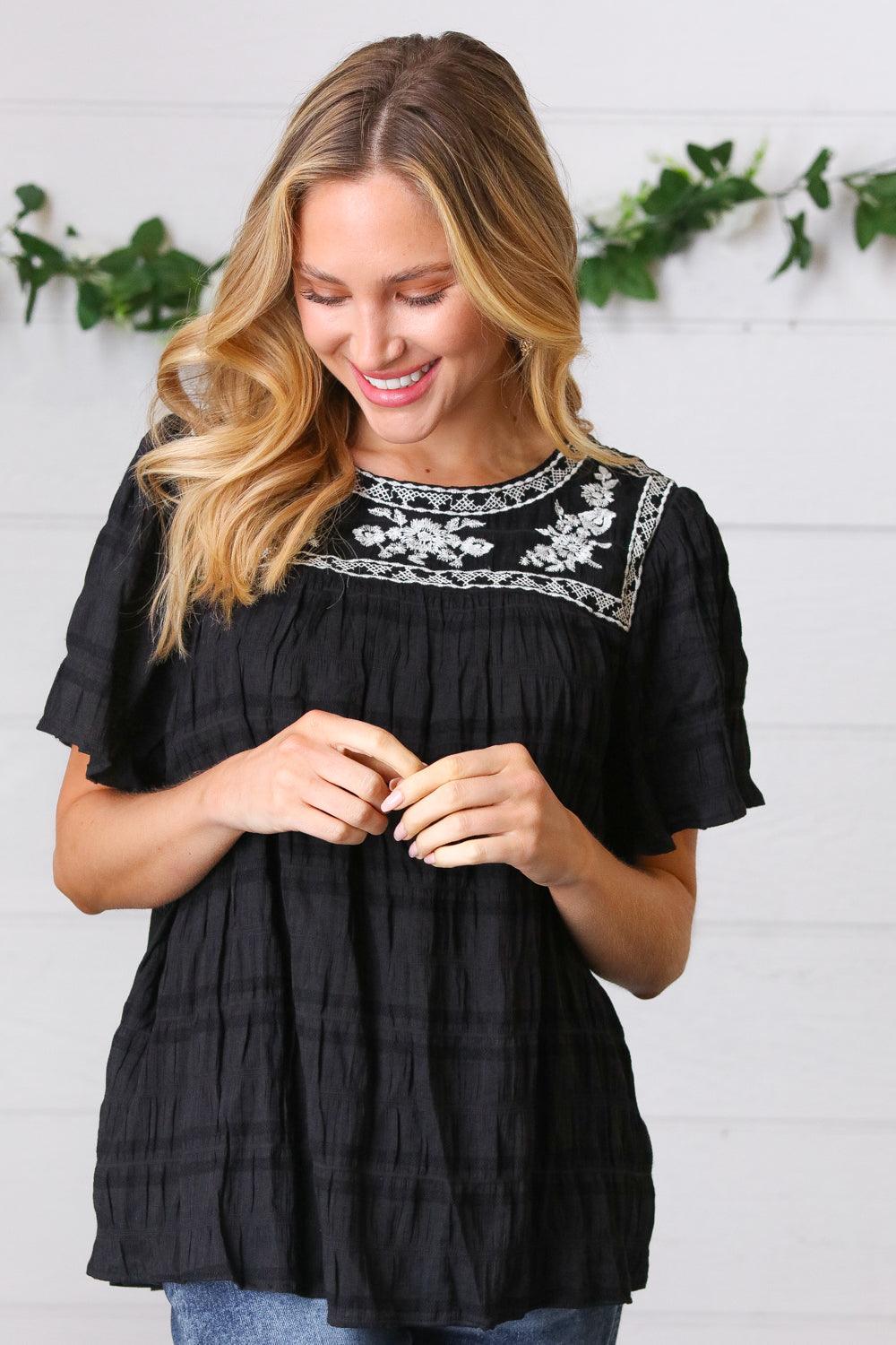 Madi Embroidered Smocked Top - Atomic Wildflower