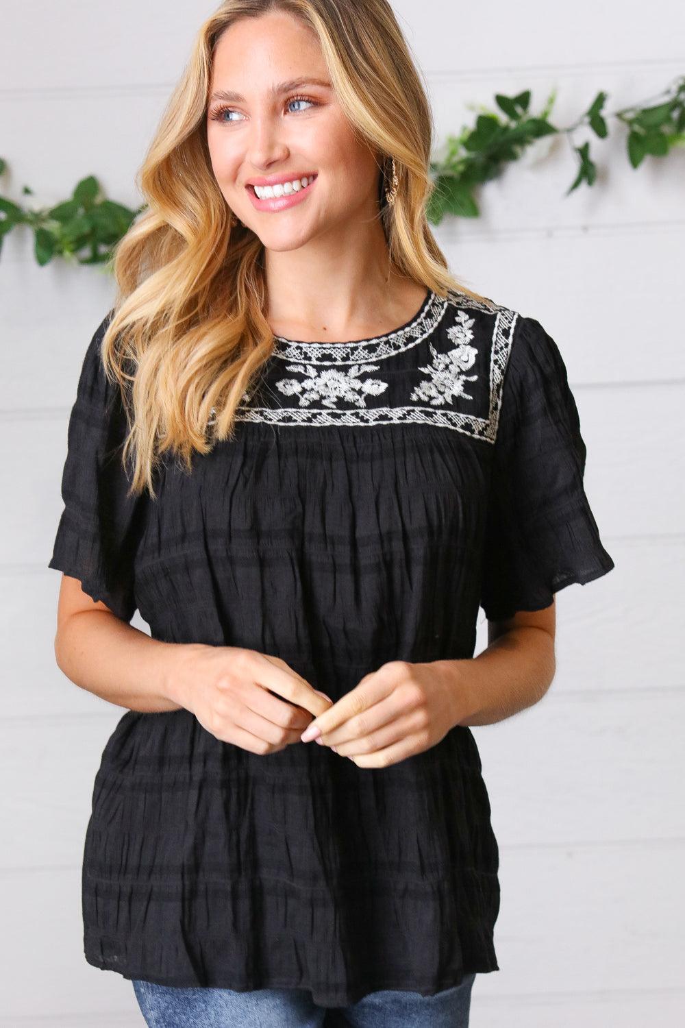 Madi Embroidered Smocked Top - Atomic Wildflower