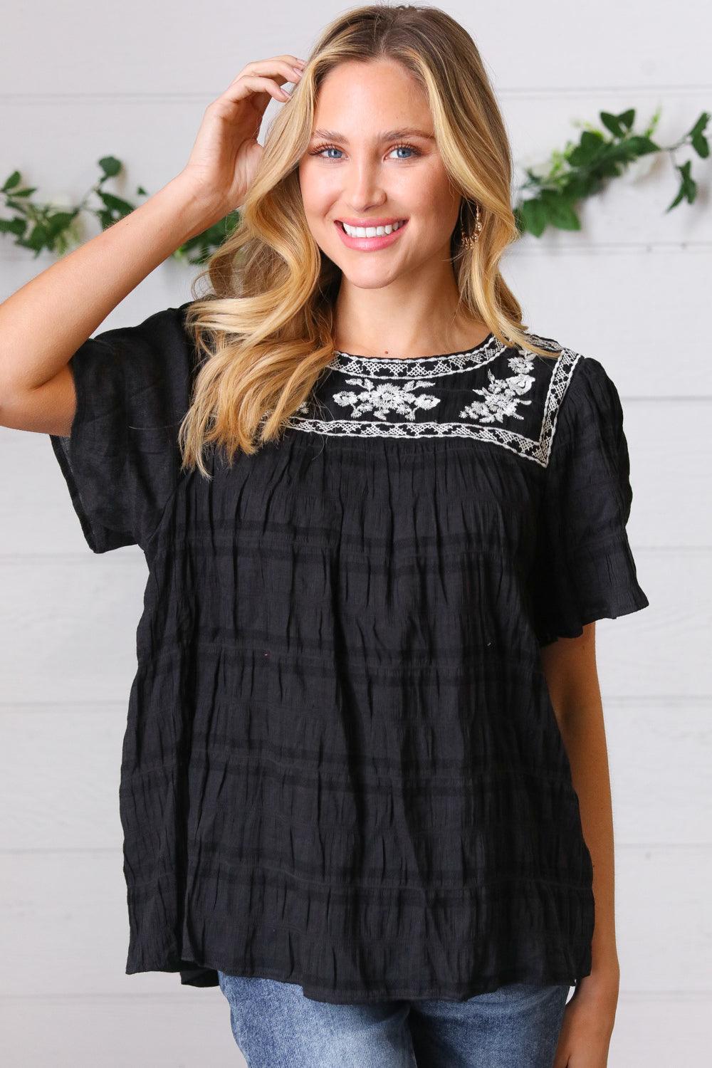 Madi Embroidered Smocked Top - Atomic Wildflower